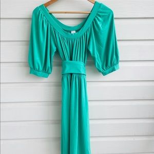 Aqua, Kelly Green pleated dress with sash.